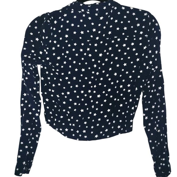 H&M | Navy Blue White Stars Front Tie Crop Top - Picture 3 of 8